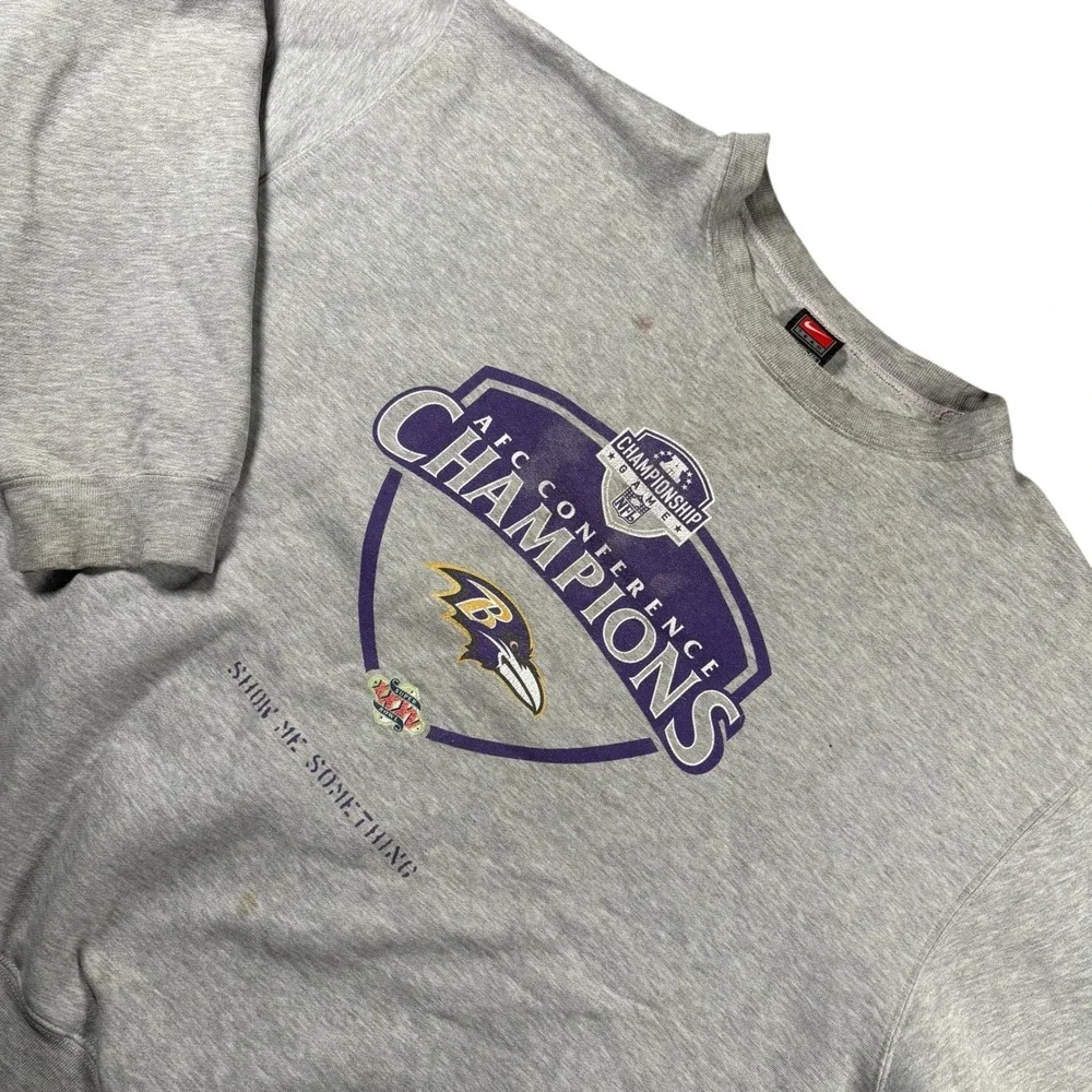 VTG Nike Baltimore Ravens AFC Champions Sweatshirt XXL Gray‎ NFL SuperBowl